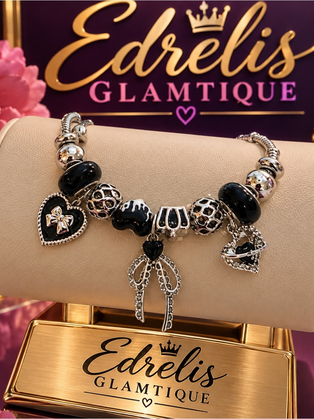 Silver & Black Charm Bracelet